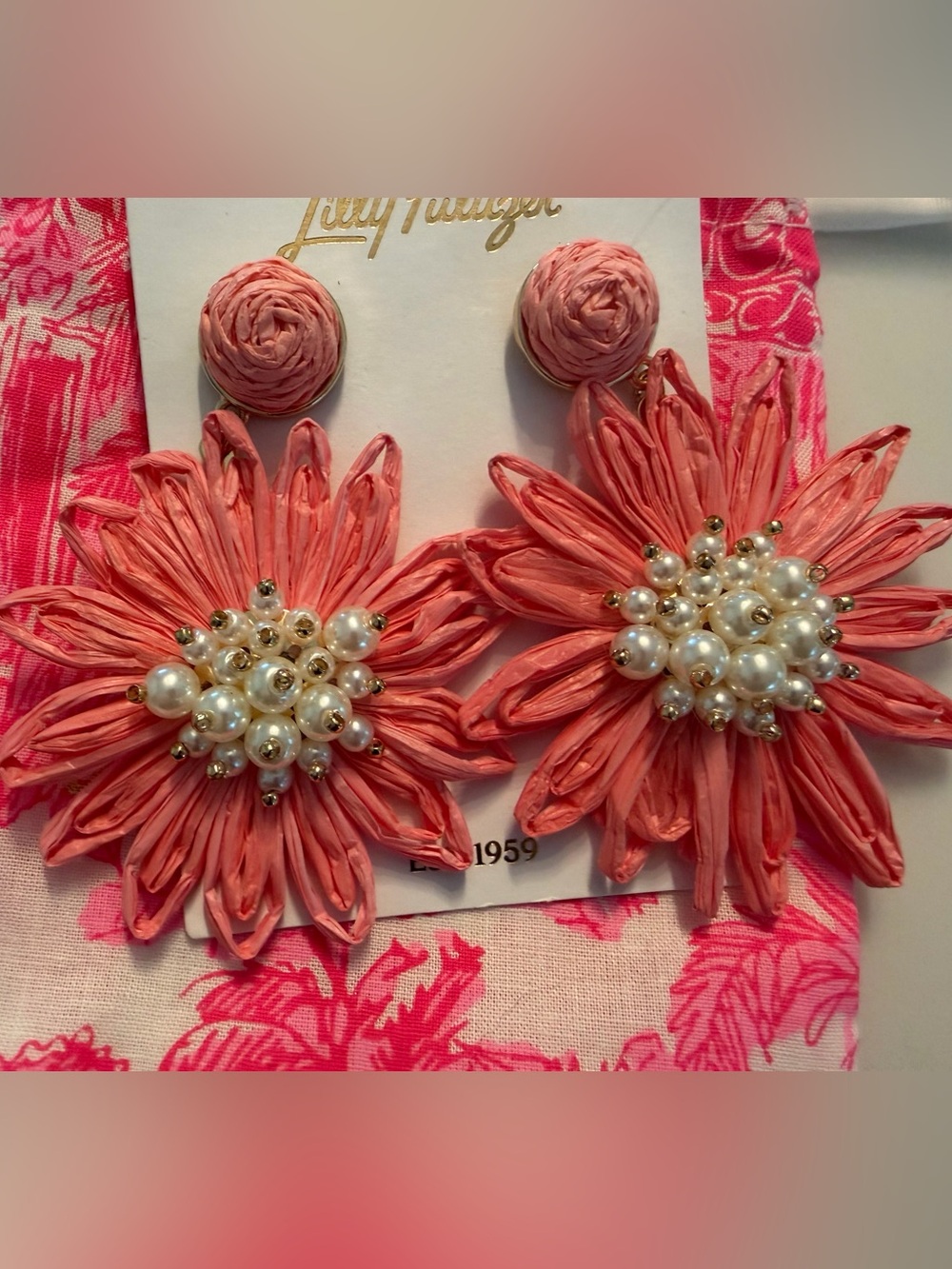 Lilly Pulitzer Bursting Blooms Earrings in Sorbet Pink with Jewelry Pouch - Picture 4 of 4